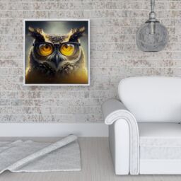 "Warren Reed - Designer Owl With Glasses Splashart Framed Canvas in Off-White - Size: W16"" x H16""" - thumbnail 2