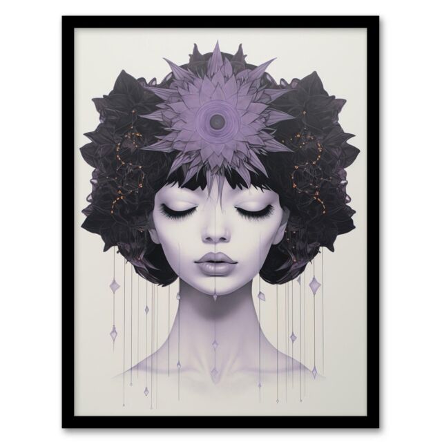 "Wee Blue Coo Wall Art Print Love In Lavender Lilac Portrait Meditate Living Room Framed in Purple - Size: W12"" x H16""" - image 1