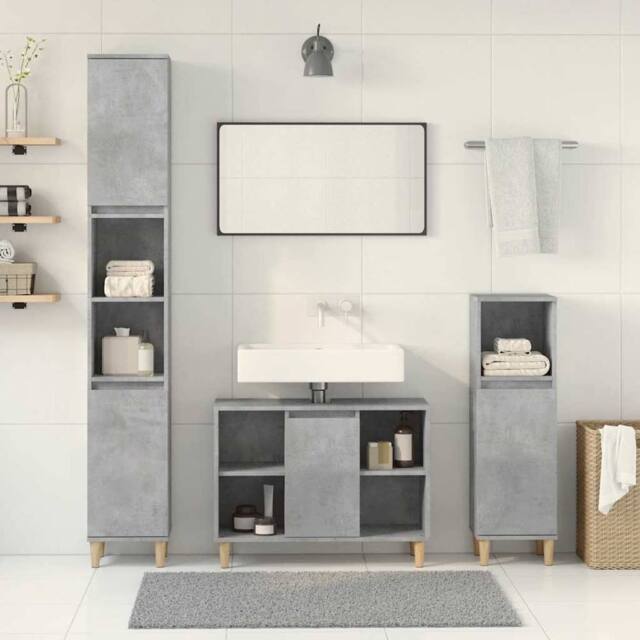 Berkfield Home Durable 3 Piece Bathroom Furniture Set Concrete Grey Engineered Wood - image 1