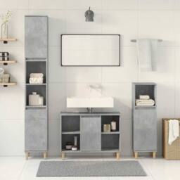 Berkfield Home Durable 3 Piece Bathroom Furniture Set Concrete Grey Engineered Wood - thumbnail 1