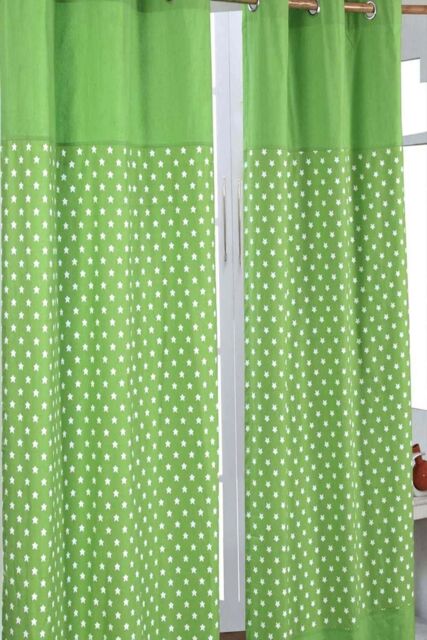 Homescapes Cotton Stars Green Ready Made Eyelet Curtain Pair - Size: 140 cm width x 183 cm drop - image 1