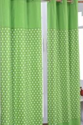 Homescapes Cotton Stars Green Ready Made Eyelet Curtain Pair - Size: 140 cm width x 183 cm drop - thumbnail 1