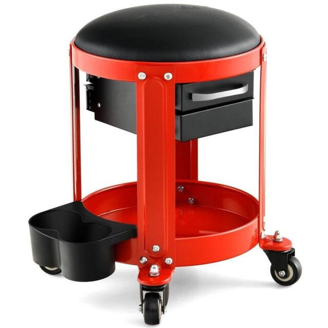 FLAVORA Rolling Mechanic Workshop Stool with 2 Drawers in Red - image 1