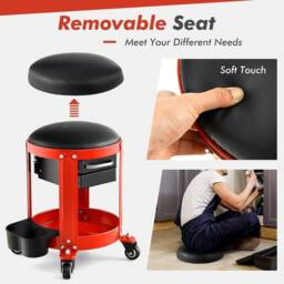 FLAVORA Rolling Mechanic Workshop Stool with 2 Drawers in Red - thumbnail 4