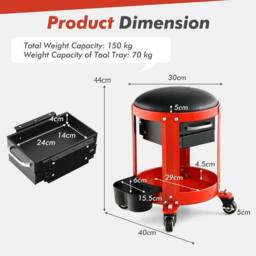 FLAVORA Rolling Mechanic Workshop Stool with 2 Drawers in Red - thumbnail 2
