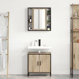 Berkfield Home 2 Piece Bathroom Furniture Set Sonoma Oak Engineered Wood in Cream - thumbnail 4