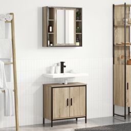 Berkfield Home 2 Piece Bathroom Furniture Set Sonoma Oak Engineered Wood in Cream - thumbnail 1