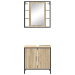 Berkfield Home 2 Piece Bathroom Furniture Set Sonoma Oak Engineered Wood in Cream - thumbnail 7