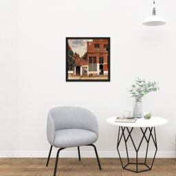 "Artery8 Wall Art Print Vermeer View Of Houses In Delft The Little Street Square Framed Picture 16X16 Inch in Black - Size: W16"" x H16""" - thumbnail 2