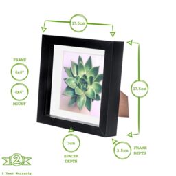 "Nicola Spring 3D Box Photo Frames - 6 x 6"" with 4 x 4"" Mount - White Mount - Pack of 5 in Black" - thumbnail 4