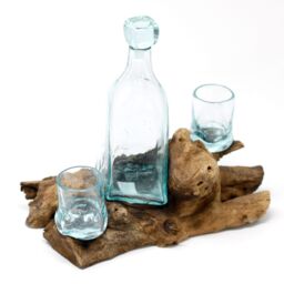 KDMD Molten Glass on Wood- Whisky Set in Brown