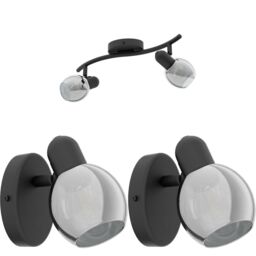 Loops Twin Ceiling Spot Light & 2x Matching Wall Lights Black Vaporized Glass Moving - thumbnail 1