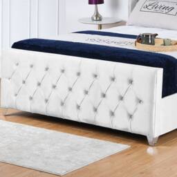 UK Bed Furniture Windsor Wingback Slatted Base Upholstered Bed with 48 Inch Headboard in White - Size: Double - thumbnail 3