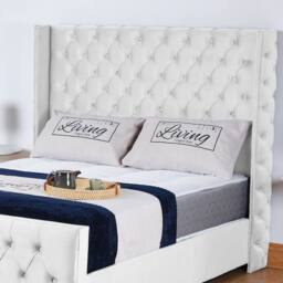 UK Bed Furniture Windsor Wingback Slatted Base Upholstered Bed with 48 Inch Headboard in White - Size: Double - thumbnail 2