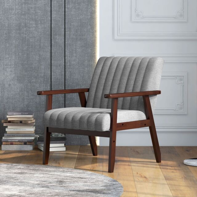 HOMCOM Fabric Accent Chair Modern Armchair with Channel Tufting in Grey - image 1