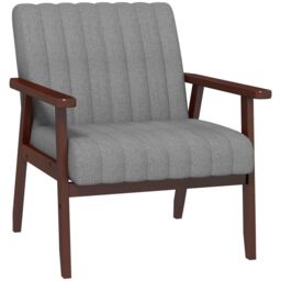 HOMCOM Fabric Accent Chair Modern Armchair with Channel Tufting in Grey - thumbnail 2