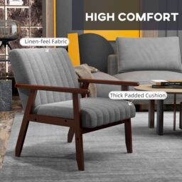 HOMCOM Fabric Accent Chair Modern Armchair with Channel Tufting in Grey - thumbnail 6