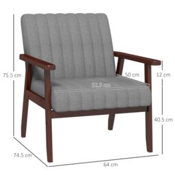 HOMCOM Fabric Accent Chair Modern Armchair with Channel Tufting in Grey - thumbnail 3