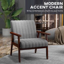 HOMCOM Fabric Accent Chair Modern Armchair with Channel Tufting in Grey - thumbnail 4