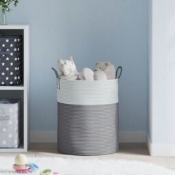 Berkfield Home Storage Basket Grey & White √ò38x46 cm Cotton - Size: 38x46 cm - thumbnail 3