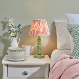 Netlighting Bibury Green Table Lamp Pink Fabric Ripple Shade 20cm B22 - thumbnail 2