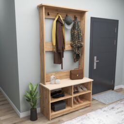 Destina Home Amelia Hallway Coat Rack with Shelves in Medium Beige - Size: 1 Pack - thumbnail 4
