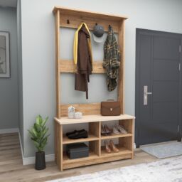 Destina Home Amelia Hallway Coat Rack with Shelves in Medium Beige - Size: 1 Pack - thumbnail 2