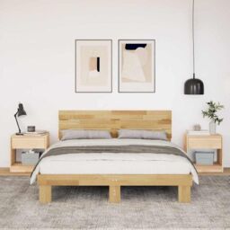 Berkfield Home Bed Frame with Headboard without Mattress 140x200 cm Solid Wood Oak in Brown - thumbnail 4