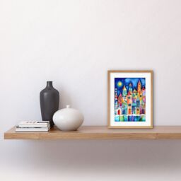 "Artery8 Wall Art Print Midnight Abstract Town Folk Artwork Framed 9X7 Inch in Beige - Size: W7"" x H9""" - thumbnail 2