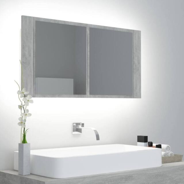 Berkfield Home LED Bathroom Mirror Cabinet Concrete Grey 90x12x45 cm - Size: 90 x 12 x 45 cm - image 1