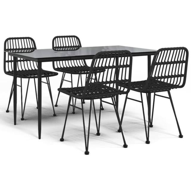 Berkfield Home 5 Piece Garden Dining Set Black Poly Rattan - image 1