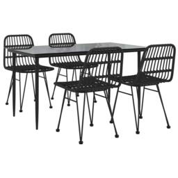 Berkfield Home 5 Piece Garden Dining Set Black Poly Rattan - thumbnail 3