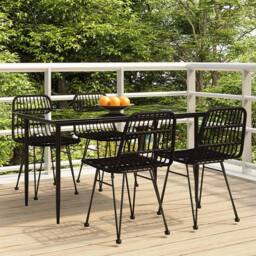 Berkfield Home 5 Piece Garden Dining Set Black Poly Rattan - thumbnail 2