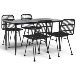 Berkfield Home 5 Piece Garden Dining Set Black Poly Rattan - thumbnail 1