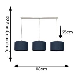 ValueLights Reni Drum Shade 3 Drop Bar Chrome Diner Ceiling Pendant Light & Bulbs in Navy - thumbnail 7