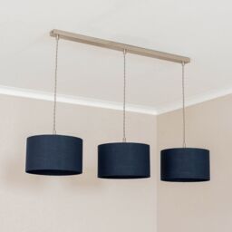 ValueLights Reni Drum Shade 3 Drop Bar Chrome Diner Ceiling Pendant Light & Bulbs in Navy - thumbnail 3