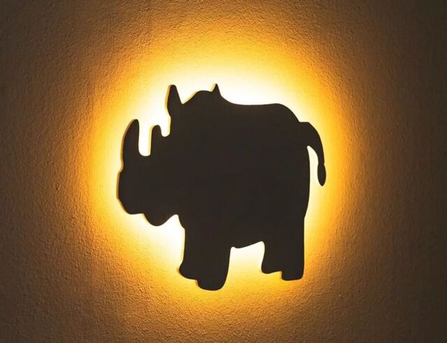 Marco Paul Rhino Wall Night Light Kids Safari Nursery Nightlight Children's Lamp Gift Xmas in White - image 1