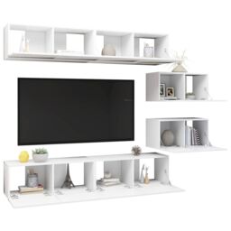 Berkfield Home 6 Piece TV Cabinet Set White Engineered Wood - thumbnail 3