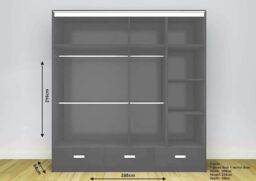 Interior Emporium Ltd IE High Gloss Florence Mirror Door without LED Light - Sliding Door Wardrobe - Wardrobe for You ( Grey, 205 cm) in Grey - thumbnail 2