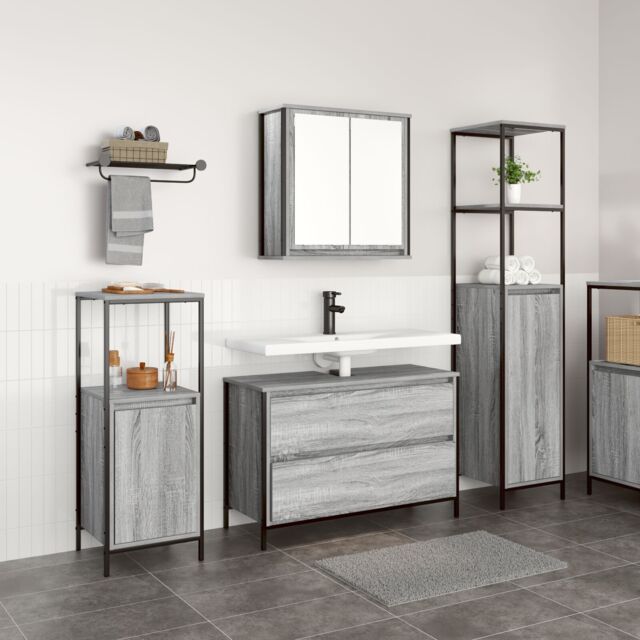 Berkfield Home 3 Piece Bathroom Furniture Set Grey Sonoma Engineered Wood - image 1