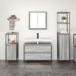 Berkfield Home 3 Piece Bathroom Furniture Set Grey Sonoma Engineered Wood - thumbnail 4
