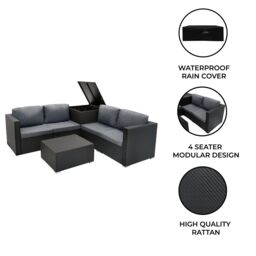 Monstershop Rattan Modular 6 Piece Furniture Set - Black - thumbnail 2