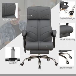 VINSETTO PU Leather Vibration Massage Office Chair with Heat, Footrest, Grey - thumbnail 6