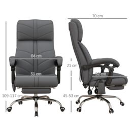 VINSETTO PU Leather Vibration Massage Office Chair with Heat, Footrest, Grey - thumbnail 3