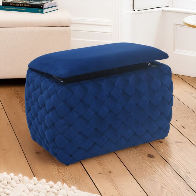 Artemis Home Plumeo Velvet Storage Ottoman in Dark Blue - image 1