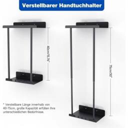 Kelvenix Wall Mounted Towel Rack Metal Storage Shelf Holder in Black - thumbnail 2