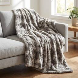 Garden Greatness Atelier Brun Marbled Faux Fur Throw in Taupe - Size: 120 cm x 150 cm