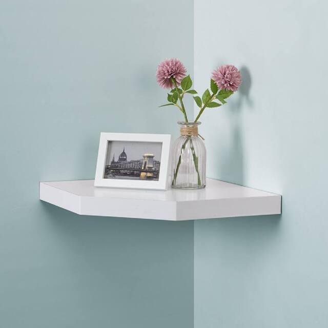 SPOT ON DEALZ Corner Floating Shelves White Wall Shelf Wooden Small Corner Shelf - image 1