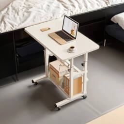 EONLION Height Adjustable Small PC Computer Desk in White - Size: 100 cm - thumbnail 4