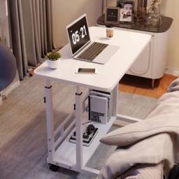 EONLION Height Adjustable Small PC Computer Desk in White - Size: 100 cm - thumbnail 5